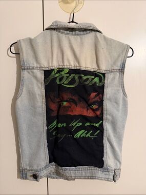 🌙3for$20🌙Upcycled Poison Distressed Light Wash Denim Vest - Sleeveless Jacket